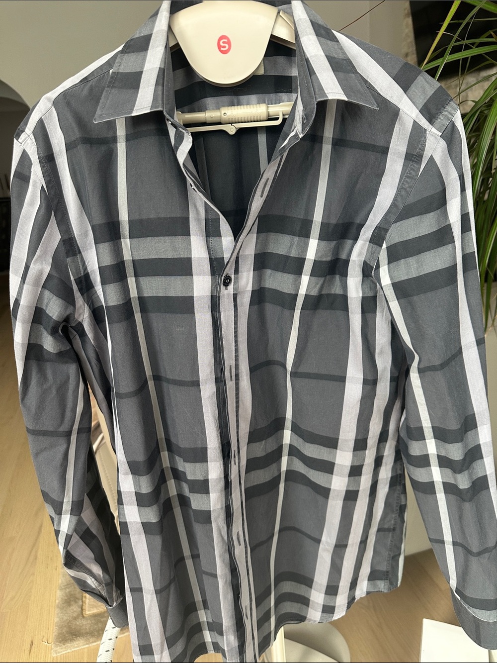 Burberry Black and Gray Plaid Button-Down Shirt
